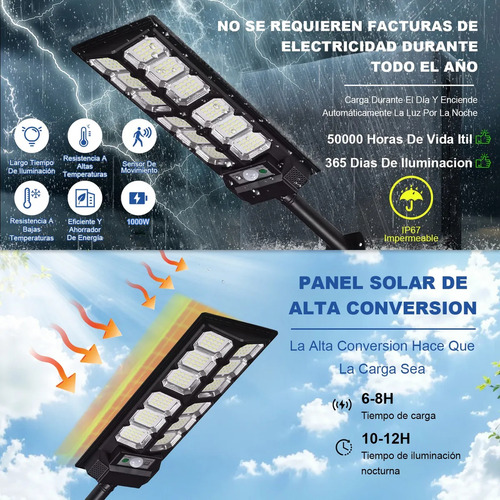 Sjrohe lampara solar exterior 1000w,luminaria led panel solar ,iluminacion exterior Luz Led Solar focos solares Con Mando A Distancia Y Sensor Movimiento, cubierta,garaje,pasillo,patio,jardín,porche