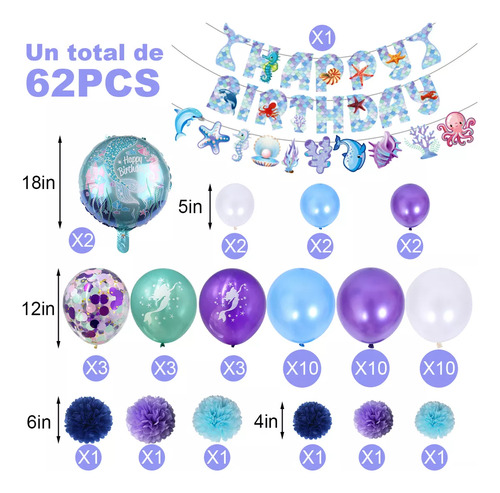 Número 6 Kit de Globos de Sirena para Decoración de Cumpleaños de Niños con Globos Metálicos