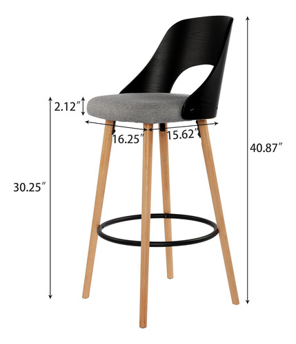 Sillas De Bar De Madera Con Asiento De Tela Gris, Respaldo D