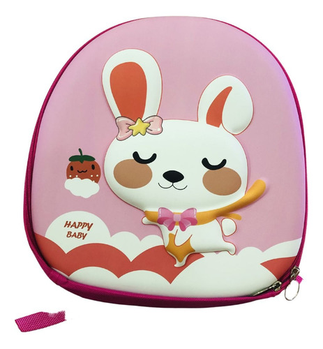 Mochila Costas Infantil Creche Menino Menina Pequena Pets 3d Cor Rosa Desenho do tecido Coelho