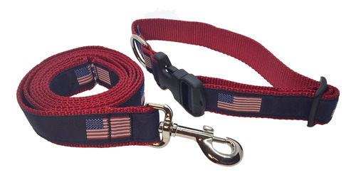 Preston Bandera Americana Perro Collar Y Correa Set  bander