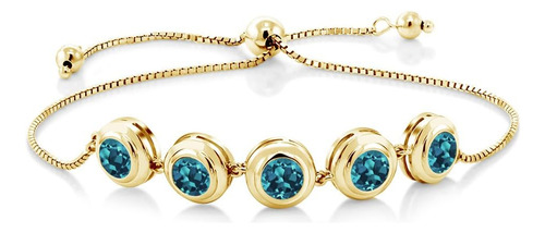 Gem Stone King Pulsera De Tenis Con Topacio Azul De Londres 