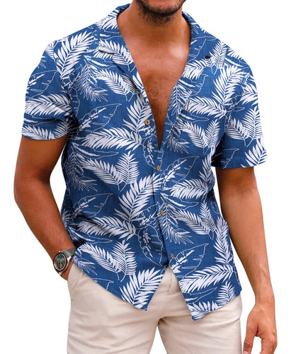 Coofandy - Camisas De Playa De Algodón Hawaiano Floral Con B