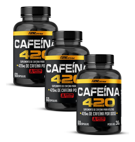 Cafeina Capsula 420mg - Termogenico Kit 3x Potes De 60 Caps Sabor Sem sabor