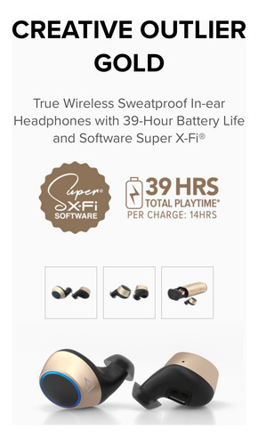 Audifonos Inalambricos Bluetooth Creative Outlier Gold 39hrs