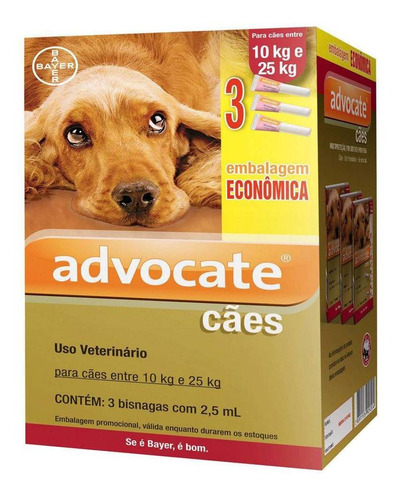 Anti Pulgas Bayer Advocate Cães De 10-25kg 3 Bisnagas 2,5ml