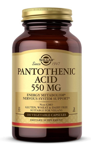 Vitamina B5 Acido Pantoténico 550 Mg Solgar 100 Capsulas