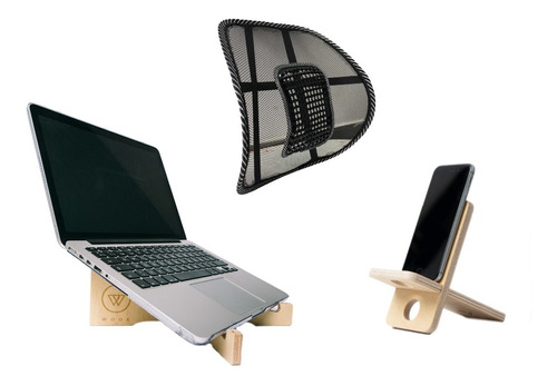 Kit Home Office - Stand Notebook + Stand Celu + Apoyo Lumbar