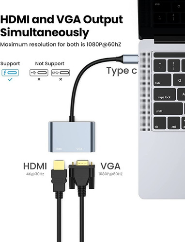 Imagen 2 de 7 de Adaptador - Usb-c A Hdmi 4k 30hz Y Vga 1080p 60hz
