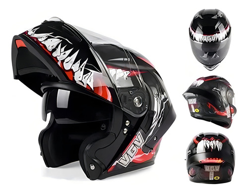 Casco Motociclista Abatible LED Luz Certificates Dot