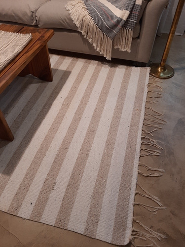 Alfombra Tejida Telar Rayada Algodón -crudo/beige - 1,50x2,1