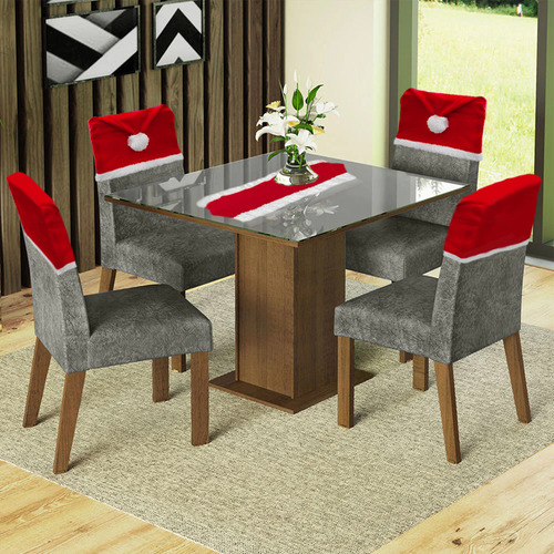 Kit 4 Fundas Gorrito Para Silla+mantel De Mesa Estilo Navidd