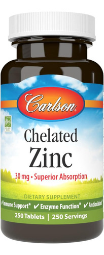 Zinc Quelado 30 Mg Carlson 250 Tabletas