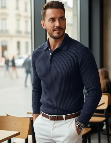 Camisa Polo Masculina Manga Longa Em Tricô Canelado | MercadoLivre