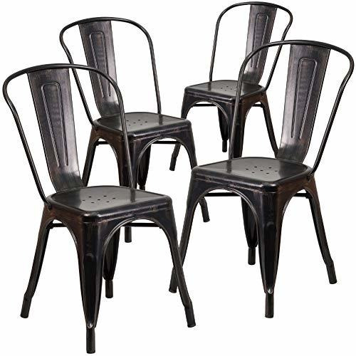 Muebles De Flash 4 Pk. Metal, Oro Negro-antigüedad Silla Api