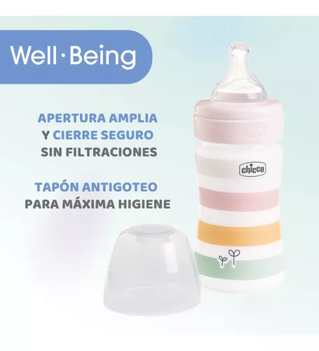 Chicco Biberón Rosa Well-Being silicona anticólicos 0m+ 150 ml