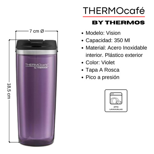 Thermos Vaso Térmico Vision Colores Acero Inox. 350 Ml Violeta