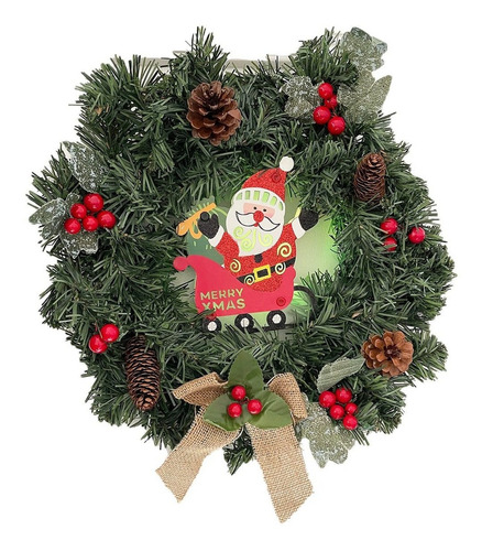 Guirlanda Natal Enfeite Porta Pinhas 35cm Papai Noel Luz Led Cor Vermelha Pinheiros