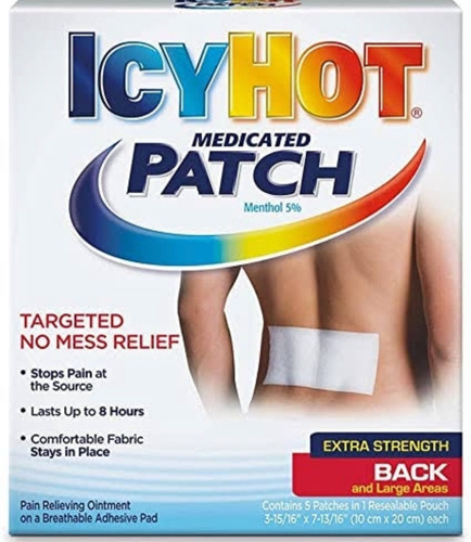 Imagen 1 de 1 de Parches Icy Hot AnaLGésico Menthol 5% 5 Parches 10cm X 20cm