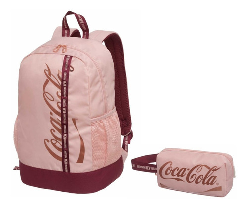 Mochila Pink Coca Cola Y Necesser Training Combo C/licencia 