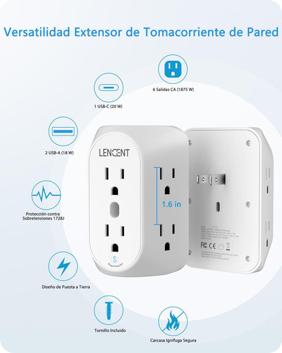 Multicontacto Pared Usb Adaptador De Enchufe 3 A 2 Clavijas
