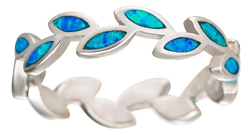 Jewelry Anillo Apilable Plata Con Diseño Hoja Opalo Azul Met