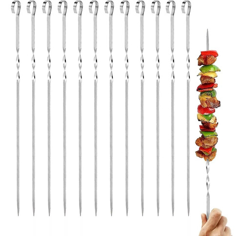 12 Brochetas Pinchos Anticucho Acero Barbacoa Parrilla Asado