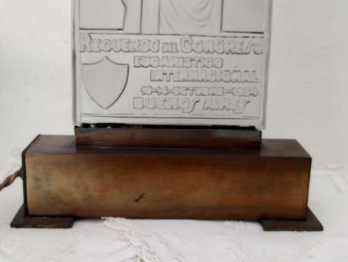 Antigua Lámpara Religiosa Conmemorativa Bronce Transparente + Vidrio (Usado)