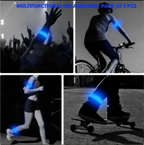 Pack 6 Pulsera Led Azul Para Corredor Brazalete Reflejante