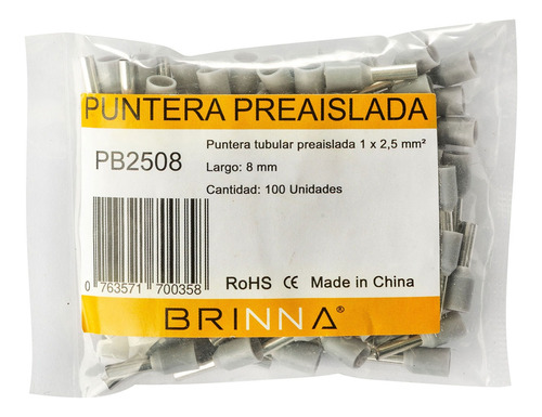 Puntera Tubular Terminal Tiff  2,5mm Brinna X100