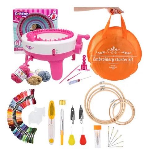 comprar Maquina Fazer Tricô + Kit Bordado Bordar Ponto Cruz Cu002F Linha