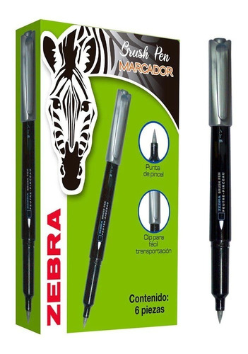 Pack De 6pcs Marcadores Punta Pincel Brush Metalico Zebra
