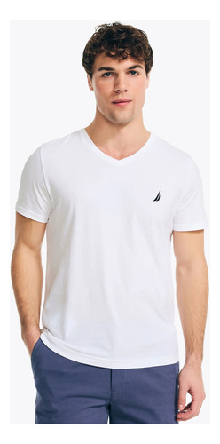 Playera Camiseta Nautica Cuello V Hombre Original Blanco 