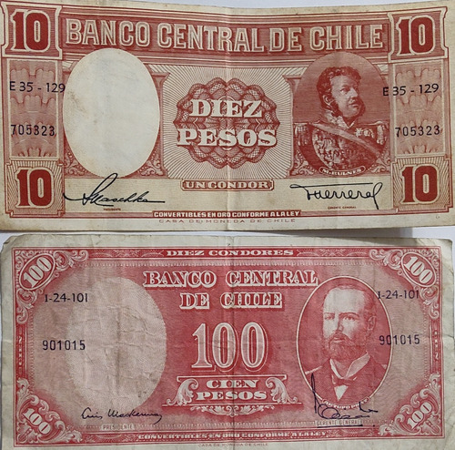 2 Billetes Chile 10 Maschke-00 Pesos Mackenna Ibañes(bb134