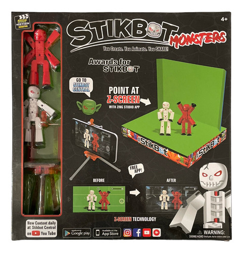Stikbot Monsters Rojo Y Blanco Studio Set Pantalla Verde Zin (Usado)