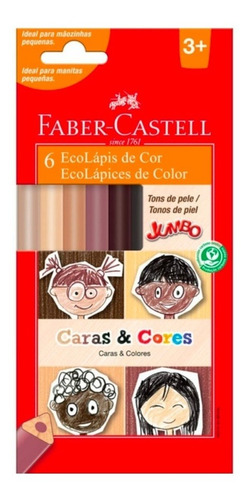 Lápis De Cor Jumbo Tom De Pele Faber Castell Escolar 6 Cores