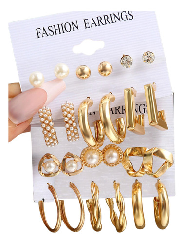 Pack De 12 Par Aros Aretes Argollas Moda Dorado Fiesta Lindo