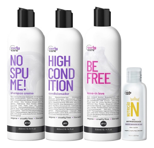 Kit Curly Care No Spume + Be Free E Óleo Antiporosidade