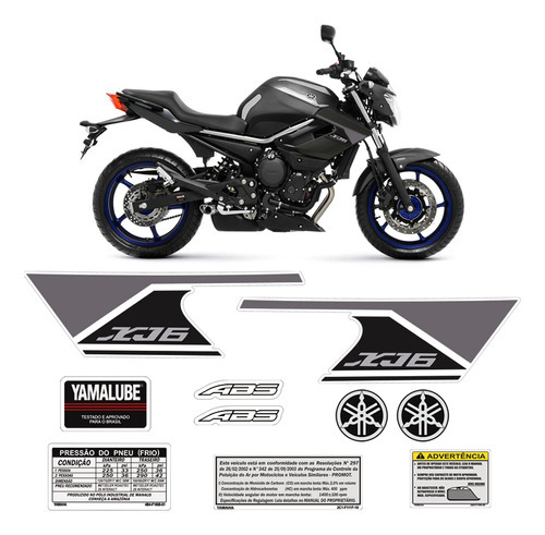 Kit Adesivos Logo Yamaha Xj6 2013/2014 Faixa Do Tanque Cinza