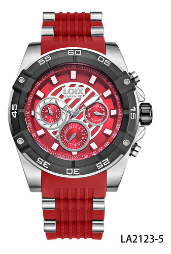 Reloj Hombre Loix® La2123-5 Plateado Con Rojo, Tablero Rojo