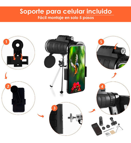 Monocular Terrestre Vak 40x60 Hd Impermeable Tripie Soporte