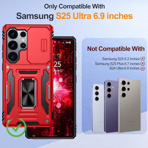 Funda Uso Rudo Cámara Para Galaxy S25 Ultra Carcasa+mica Rojo Samsung Galaxy S25 Ultra