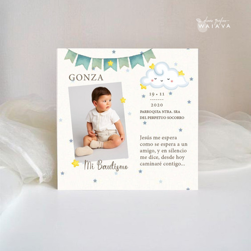 Imagen 9 de 10 de Estampas Tarjetas Bautismo De Nenes Con Foto X 2u
