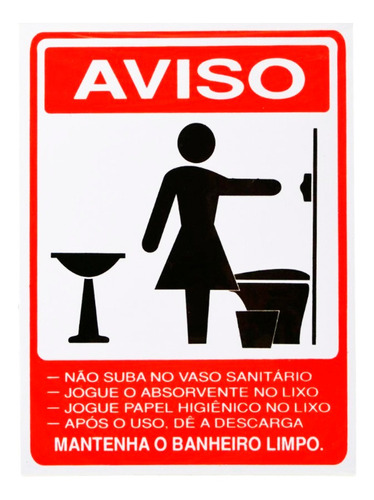 Placa Plástica Sinalização Mantenha Banheiro Limpo Feminino