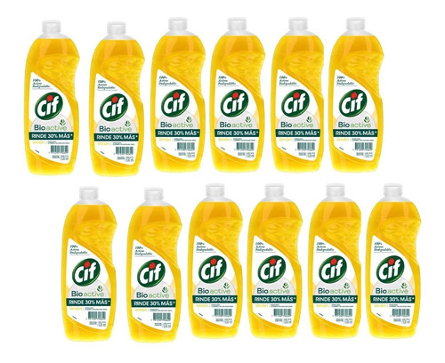 Pack X 12u Detergente Cif Bio Active Limón 500ml