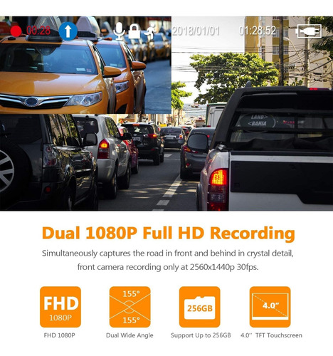 Imagen 4 de 7 de Z Edge Dual Dash Cam 4.0 Pantalla Táctil Frontal Y Traser...