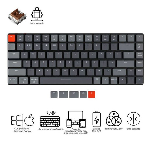 Imagen 2 de 10 de Teclado Mecanico Wireless Keychron K3 Version 2 Rgb Qwerty Brown Switch Hotswappable Distribución Ansi Inglés Us Low Profile Bluetooth Gamer Coder Pc Mac Tamaño Layout 75%