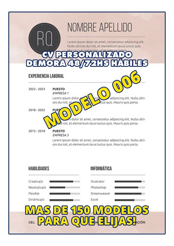 Cv Curriculum Personalizado Profesional + Carta -modelo 006-