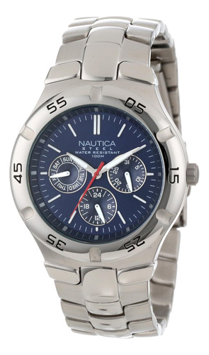 Nautica Reloj Multifunción Redondo De Acero Inoxidable Para