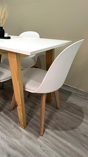 Juego Comedor Nórdico Mesa Escandinava 180 + 6 Sillas Vita Blanco